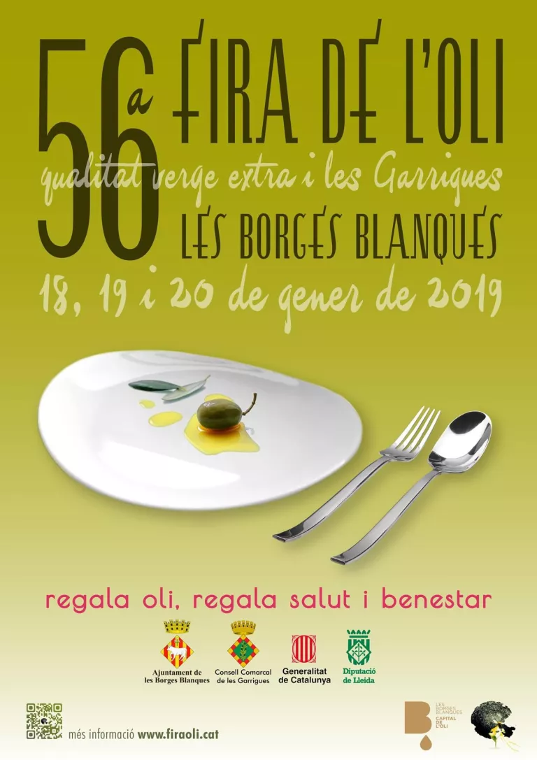 Cartell de la 56a Fira de l'Oli Qualitat Verge Extra de les Borges Blanques.
