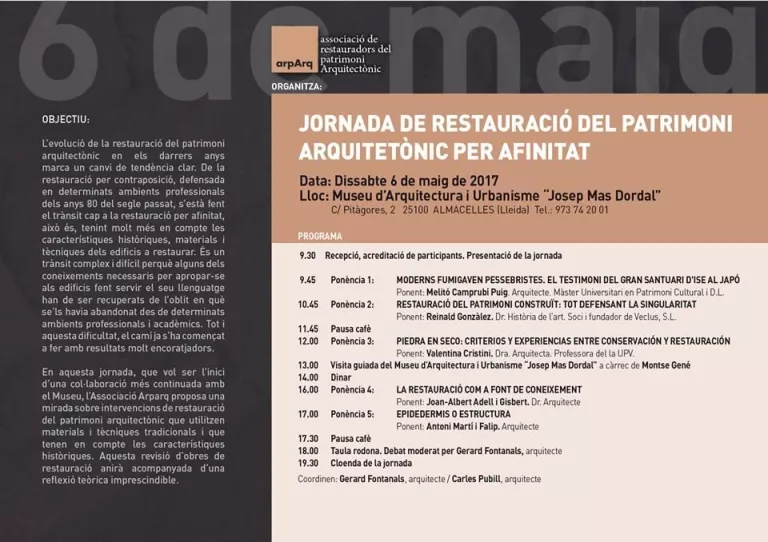 I Jornada de Restauració del Patrimoni Aquitectònic per Afinitat
