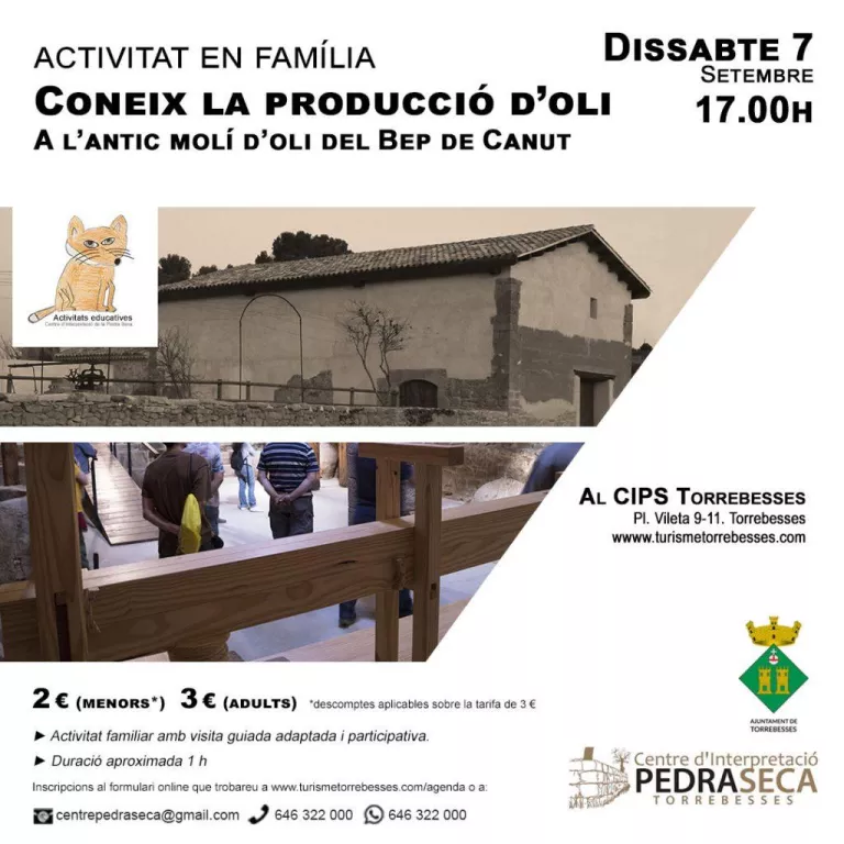 Activitat familiar per conèixer la producció d’oli en un antic molí
