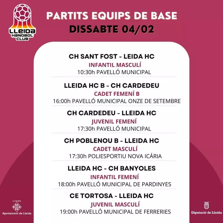 Horaris dels partits de la base pel proper cap de setmana