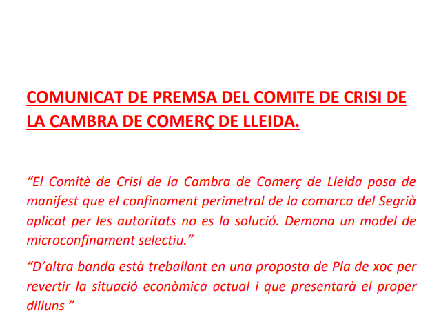 Manifesta el descontent de la gestió de les Administracions en aquesta crisi sanitària