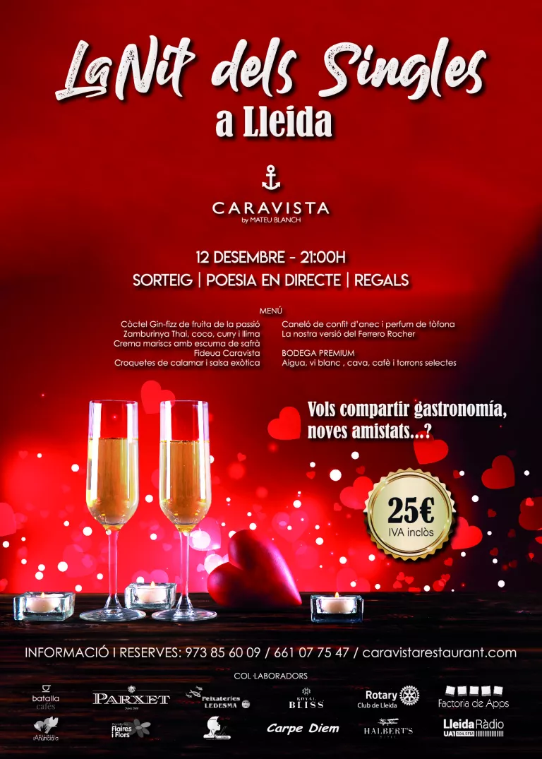 Nit dels Singles a Lleida, el dia 12 al Caravista Restaurant