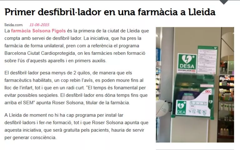 Primer desfibil·lador en una farmàcia a Lleida