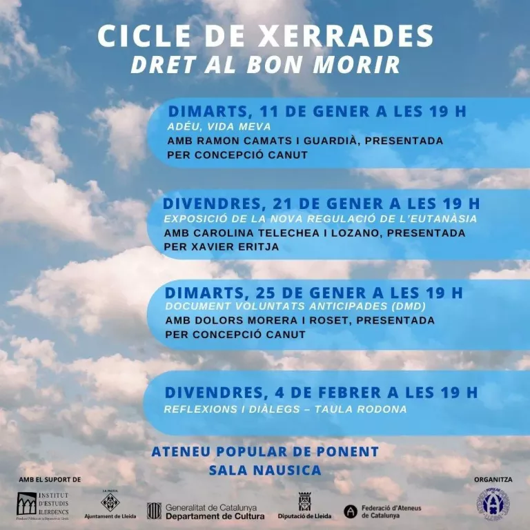 'Adéu, vida meva', xerrades sobre la vida, l'ajuda al suïcidi i l'eutanàsia a l'Ateneu Popular de Ponent