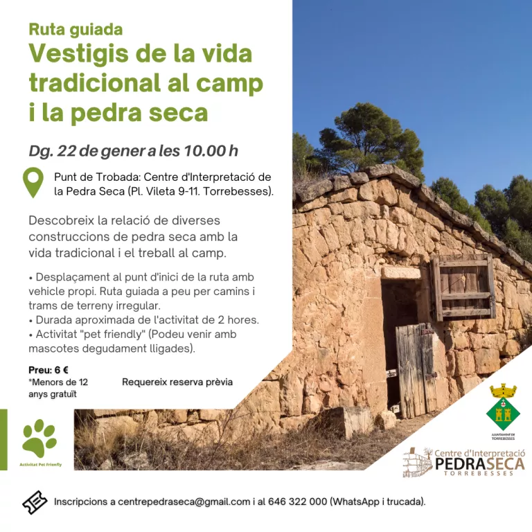 Ruta guiada "pet friendly" Vestigis de la vida tradicional al camp i la pedra seca | 22 de Gener de 2023