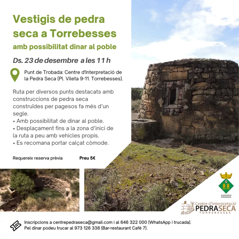 Vestigis de pedra seca a Torrebesses amb possibilitat dinar al poble | Ds. 23 de desembre a les 11.00 h