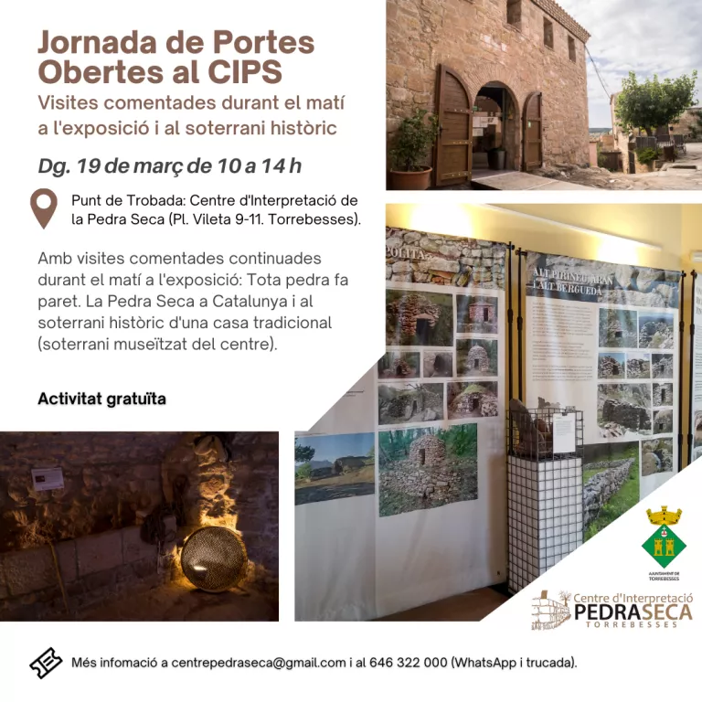 Jornada de Portes Obertes al Centre d'Interpretació de la Pedra Seca amb visites comentades a l'exposició i al soterrani històric durant el matí