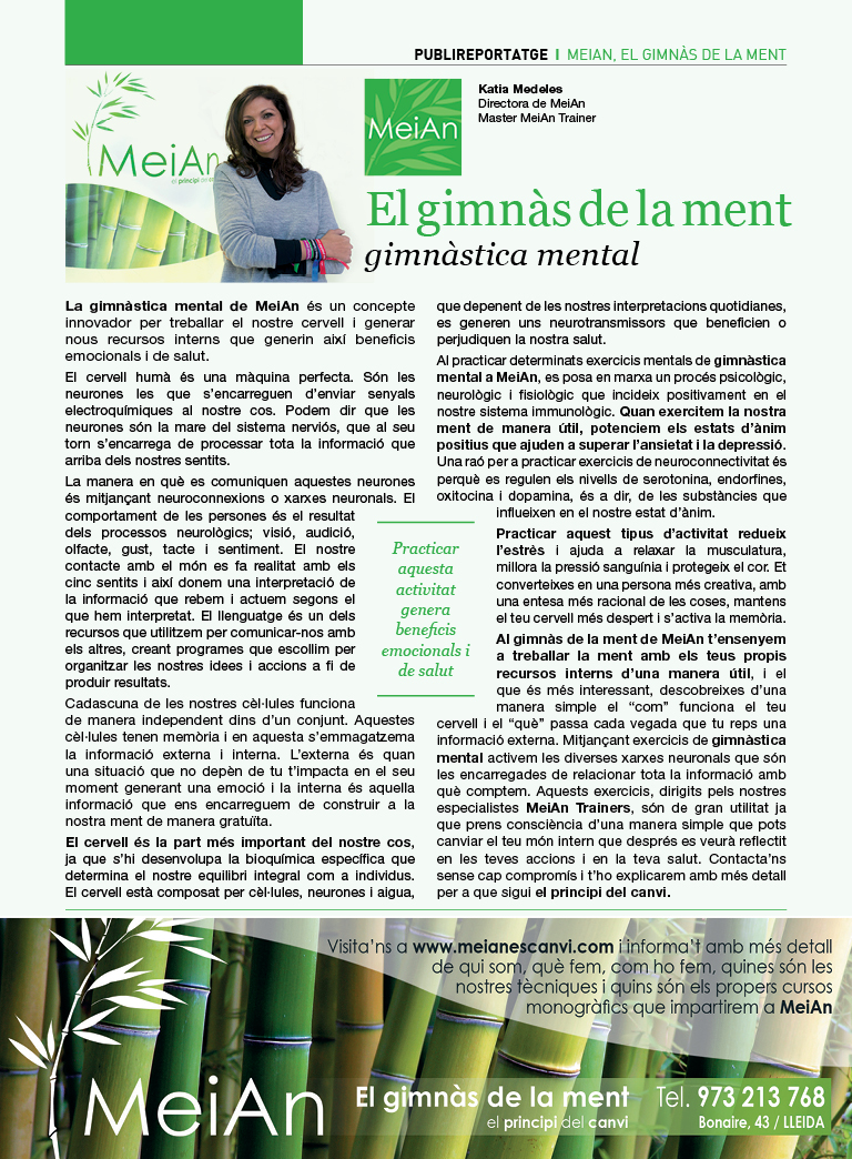 REPORTATGE A REVISTA MES SALUT (FEBRER 2014)
